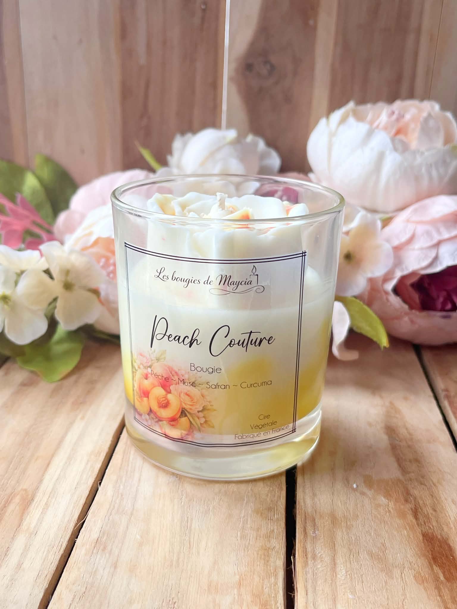Bougie parfumée pêche artisanale – Peach Couture fait main