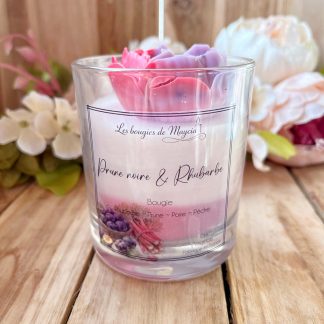 Bougie naturelle parfumée artisanale – Prune Noire & Rhubarbe